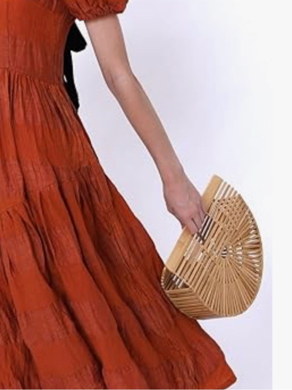 Bamboo Ark Bag Round Wooden Handbag Summer Beach Boho Chic Statement Purse - Picture 2 of 5